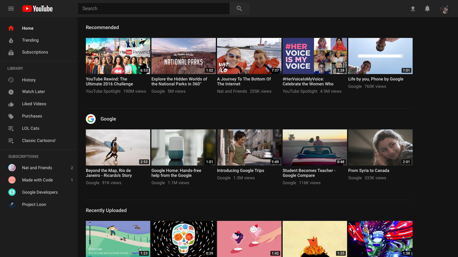 YouTube desktop black
